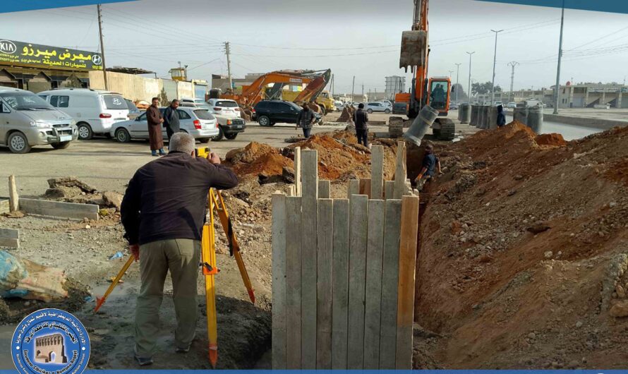 مواصلة أعمال إنشاء شبكة صرف صحي في منطقة شمال السكة