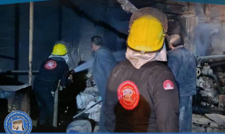 إخماد حريق نشب في معمل زيوت سيارات شرقي مركز الأقطان