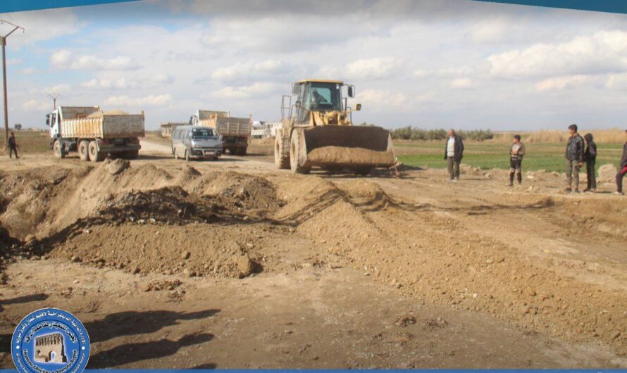 العمل على ردم عبارة منهارة على طريق دير الزور _ الرقة