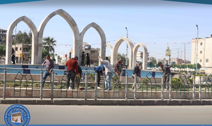 الحدائق والتشجير تواصل أعمال تأهيل وتشجير منصفات الشوارع في الرقة