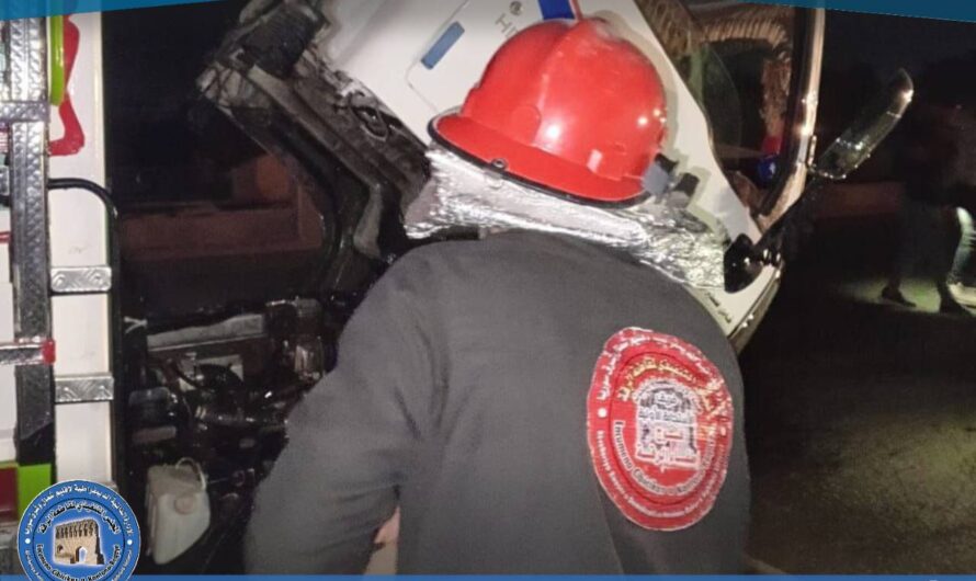 إخماد حريق اندلع في سيارة نوع “إنتر” بجانب الجسر الجديد