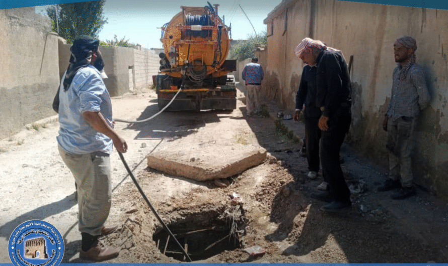 بلدية الشعب في حزيمة تنجز تعزيل مصرف رئيسي في قرية تل السمن الجنوبي