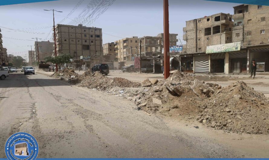 بلدية الشعب في الرقة تواصل أعمال صيانة وتأهيل منصفات الطرق الحيوية