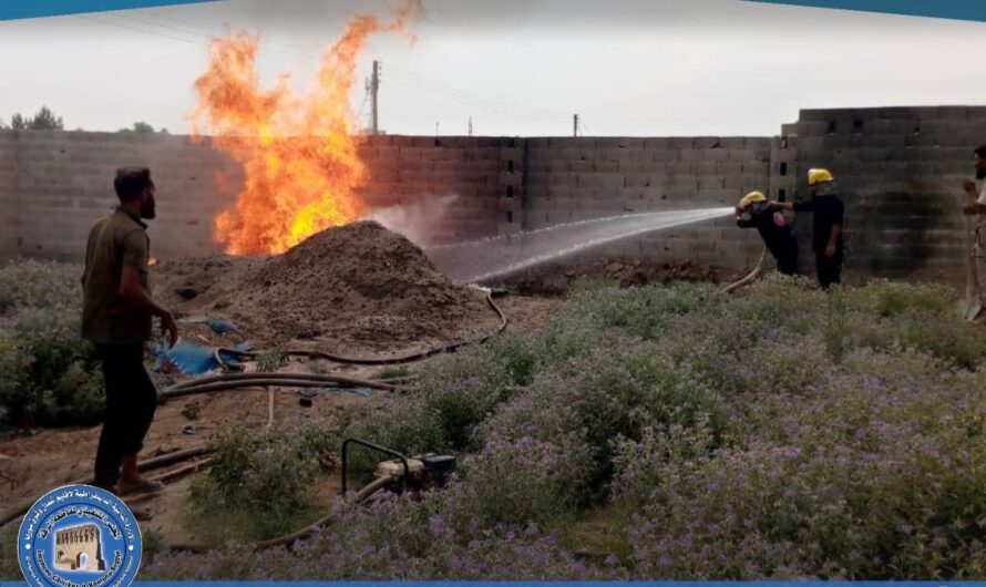 إخماد حريق في حفرة حراق بمنطقة الطيار