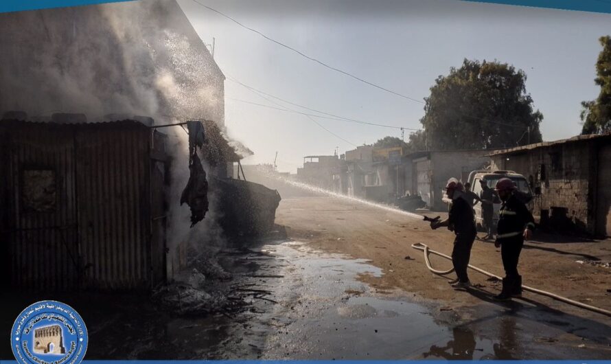 إخماد حريق نشب في “براكية” بمنطقة الصناعة