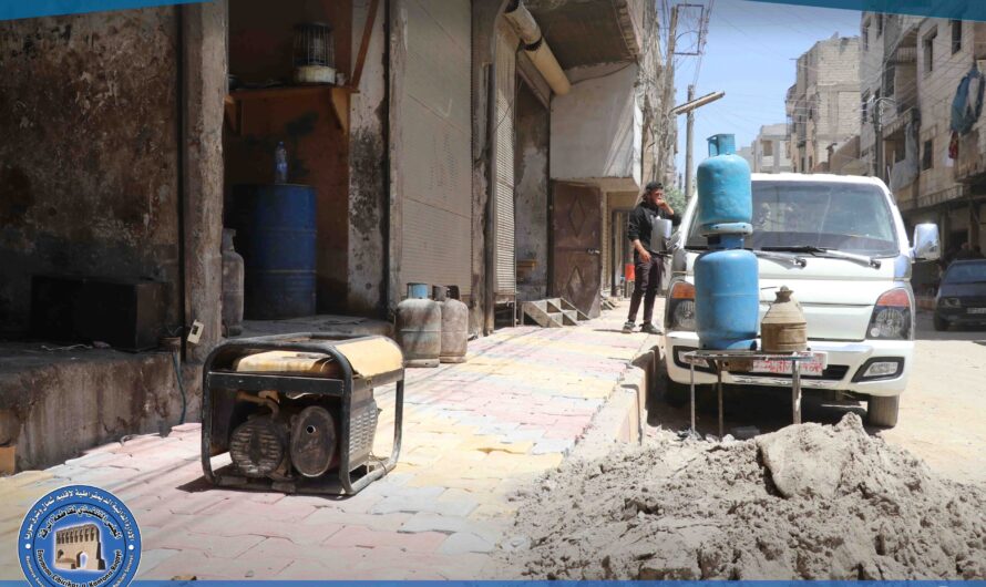 بلدية الشعب في الرقة تواصل تأهيل أرصفة شارع المنصور من الجهة الشمالية