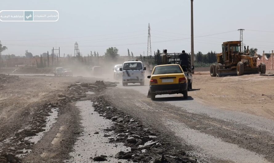 المباشرة بأعمال ترميم وصيانة طريق الرقة _ الطبقة