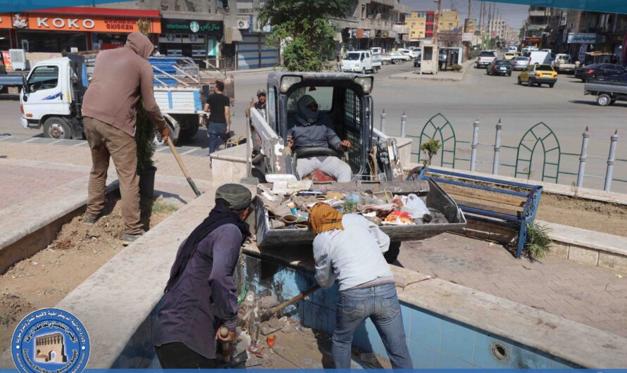بلدية الشعب في الرقة أطلقت حملة نظافة وتشجير في دوار النعيم