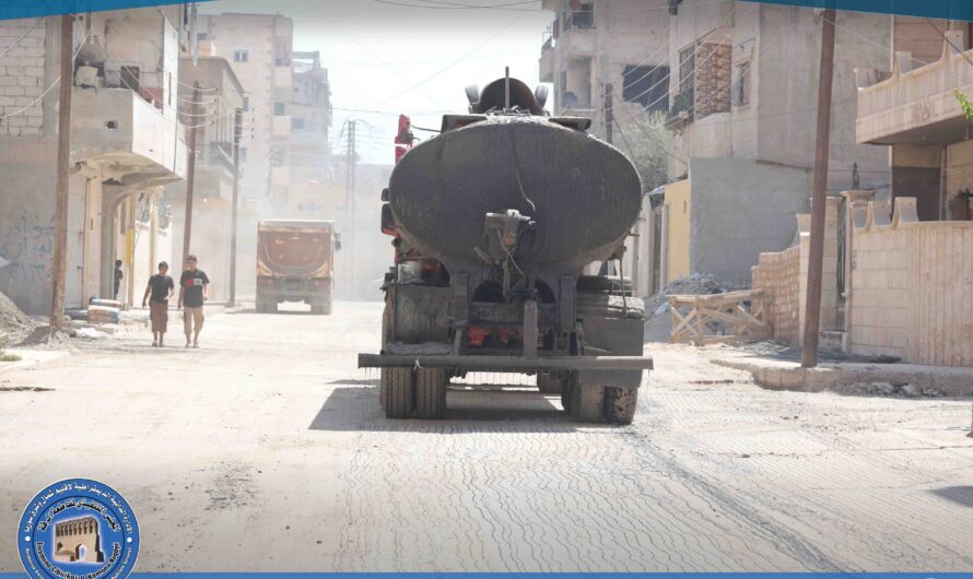 بلدية الرقة تقترب من إنهاء أعمال تأهيل الأرصفة في شارع الكهرباء