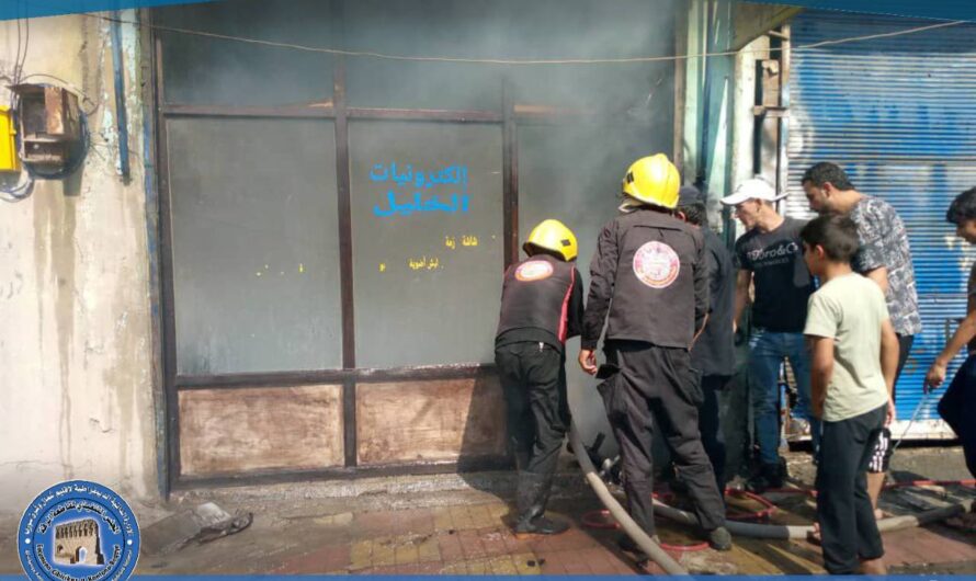 حريق في محل بطاريات بشارع الكهرباء نتيجة ماس كهربائي