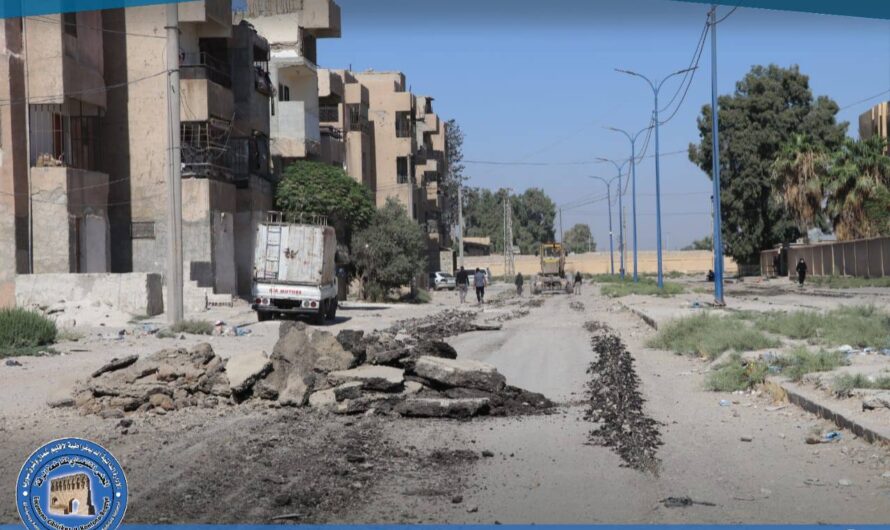 بلدية الرقة تواصل أعمال تعبيد الطرق لتحسين شبكة المواصلات