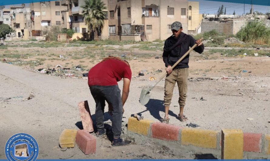 إنجاز بعض الأعمال الخدمية ضمن الشارع الممتد من دوار الادخار حتى مفرق الجزرة