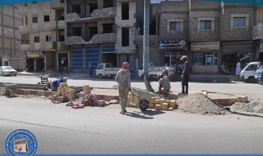 بلدية الشعب في الرقة تواصل مشروع تأهيل منصف شارع الساقية