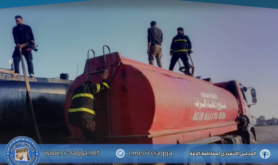 إخماد حريق نشب في صهريج فيول غرب مفرق الصكورة